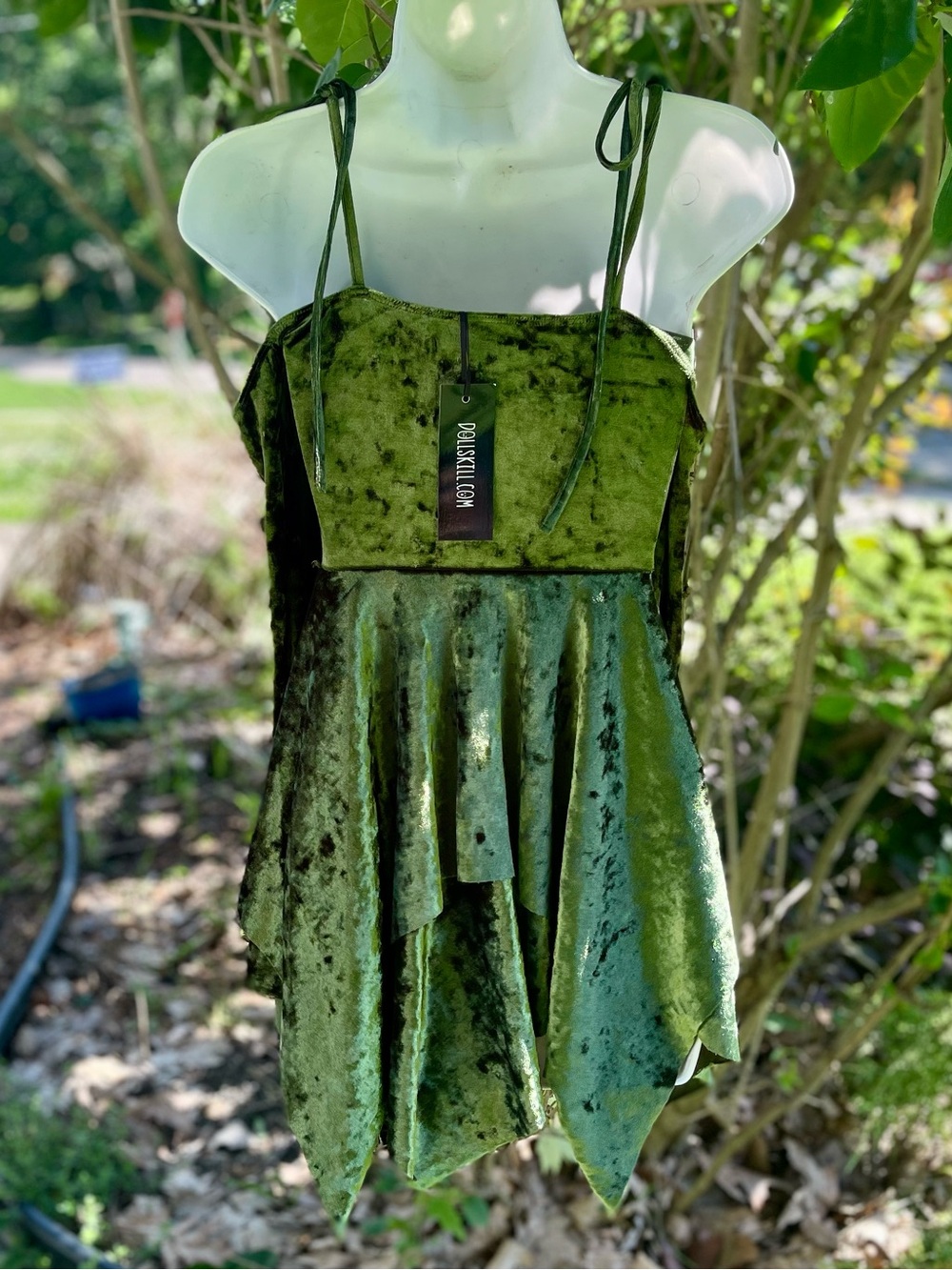 Dolls Kill Current Mood F for Fairies Velvet Green Asymmetrical Skater Dress XS - Picture 3 of 8